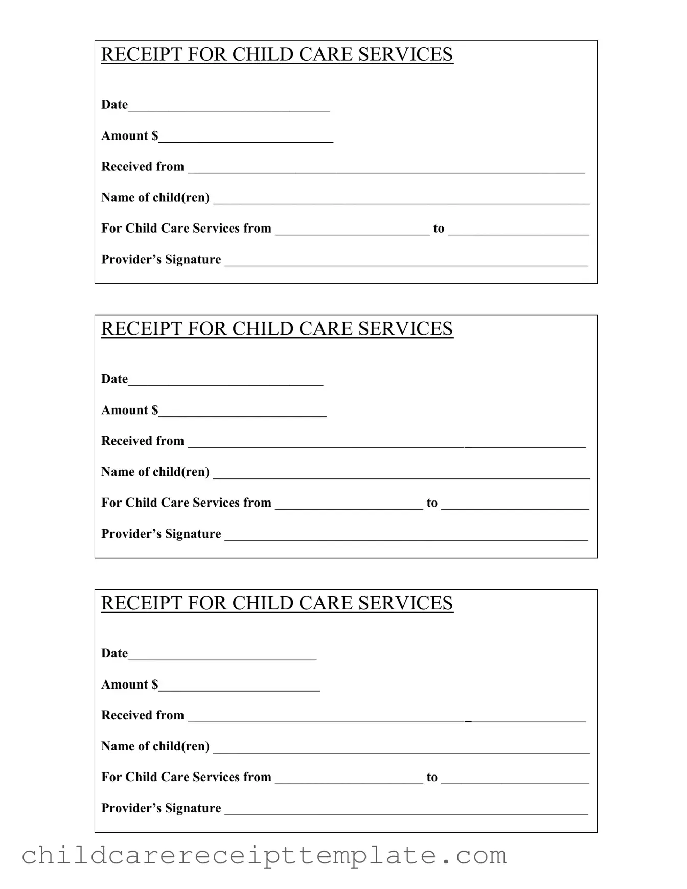 Fill Out Your Childcare Receipt Form